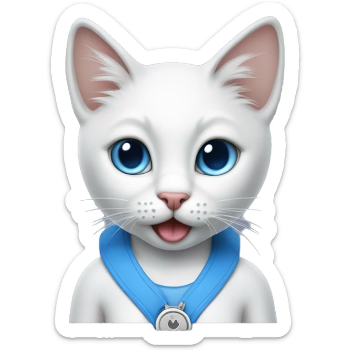female humanoid cat with tongue out wearing a white tank-top and blue jeas sticker