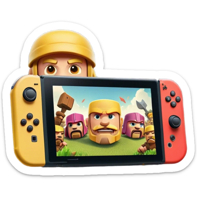 Clash of Clans aesthetic: Cinematic Playful Nintendo Switch Portrait Emoji, rendered in a 3D vector-style similar to standard emojis with minimal shading and bold, simplified shapes. A compact, distinct form with signature details, softly glowing with a nostalgic gaming charm. Simplified yet unmistakably iconic, highly detailed and consistent, glowing with a soft radiance and high shine. Stylized with a touch of retro gaming magic and a soft glowing outline, capturing the essence of a beloved gaming relic with a friendly, playful manner! sticker