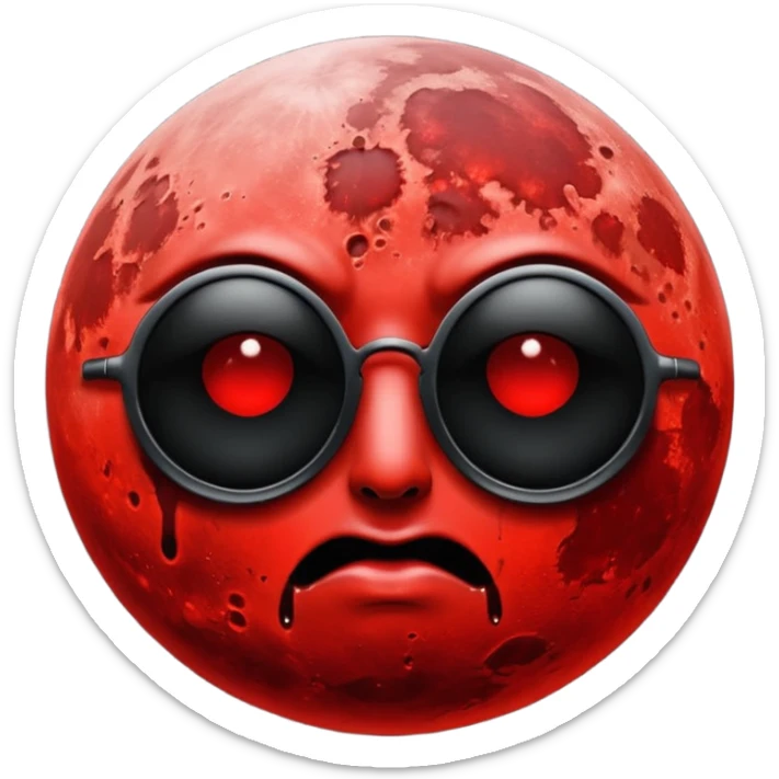 Blood moon without eyes mouth or nose. No white. Bloody red and black shades. Same real moon with blood red sticker
