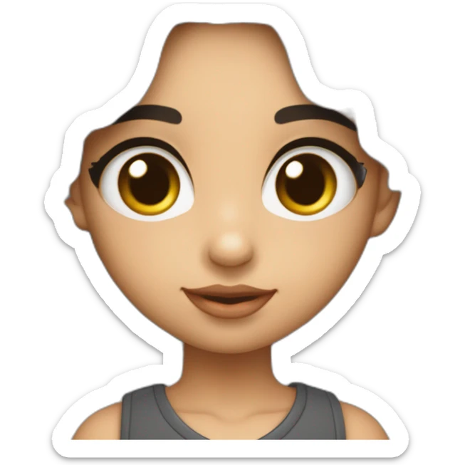 uma bebe de olhos intensos cor preto nariz de batatinha orelha mediana boca larga cabelos de cor preto e tipo meio ondulado e apele da cor do pecado clara sticker