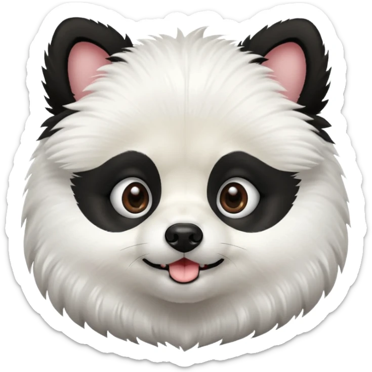Dog pomeranian but hes like a panda the color and everything he has all black face but in the middle and nose part is white sticker