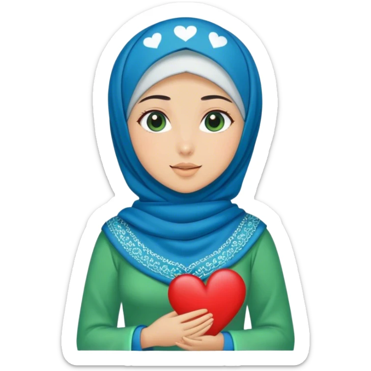 Turkish beautiful finish Konya girl blue with hijab and green heart dress sticker