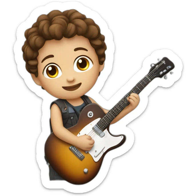 white skin brown hair child happy to play guitar sticker