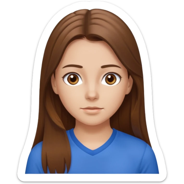 brown hair, hazel eyes, blue athletic shirt, strait long hair girl sticker