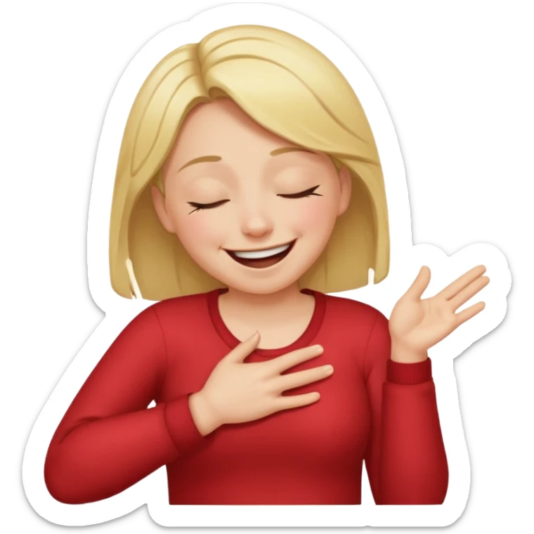 A person laughing with one hand pointing straight and one hand on his stomach with laughing tears in his eyes and closed eyes and straight pointing hand straight sticker