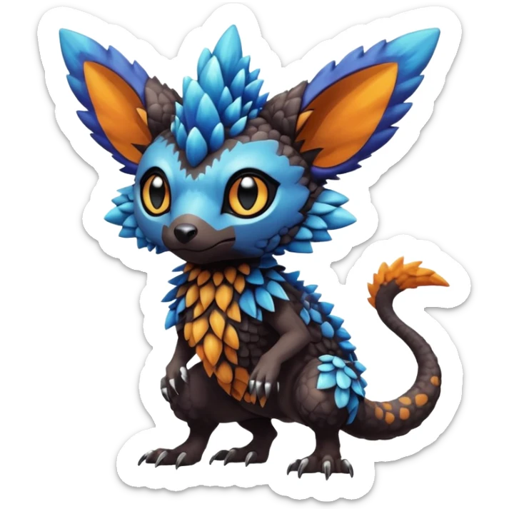 Cute cool realistic colorful exotic Trico-Protogen-Fakémon-Pokémon-Vernid-Fionbri-hybrid-creature dark (full body) sticker