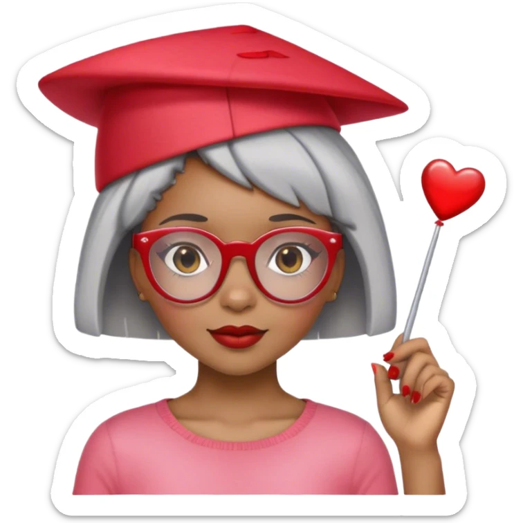 Light skinned Black girl with red glasses short natural gray haircut celebrating Valentine’s Day  sticker