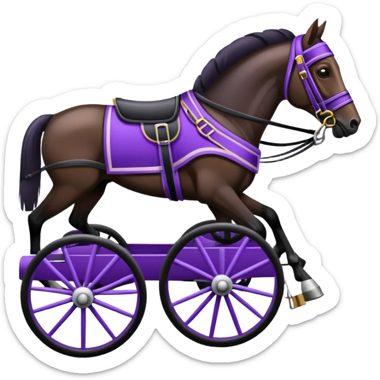An emoji of a harness racing horse. The sulky, should be black and attached to the horse’s harness. The driver should be purple, seated in the sulky. sticker
