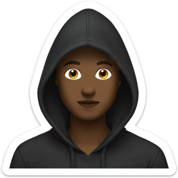 “Black hoodie emoji, minimalist style, simple design with a hood, long sleeves, and no logos or patterns, transparent background.” sticker