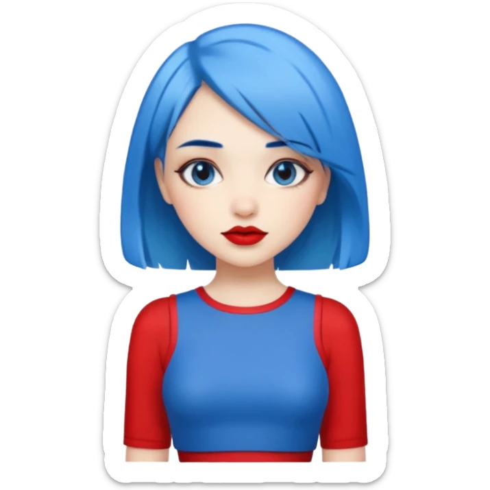 büyük memeli mavi saçlı çok güzel bir kız mini etekli kırmızı ruj sticker