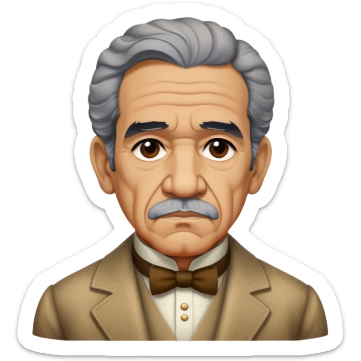 Cinematic Realistic Gabriel García Márquez Portrait Emoji, depicted as a visionary writer with a contemplative gaze in period attire, rendered with rich textures and warm literary lighting that captures his magical realism legacy. sticker