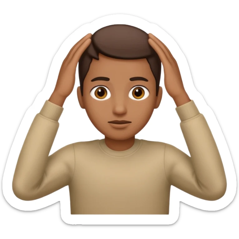 🥷🏽: inspire toi de cet emoji faisant en sorte qu’il est les mains sur les deux côtés de la tête  sticker