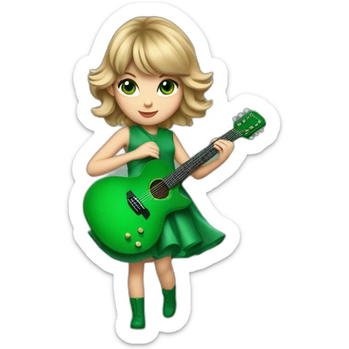 Taylor swift avec une robe vert jouant de la guitare avec des magnifiques oeils sticker