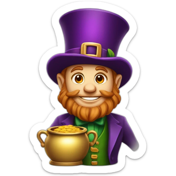 A leprechaun green and purple cartoon character with a gold pot to my company ProsperOn sticker