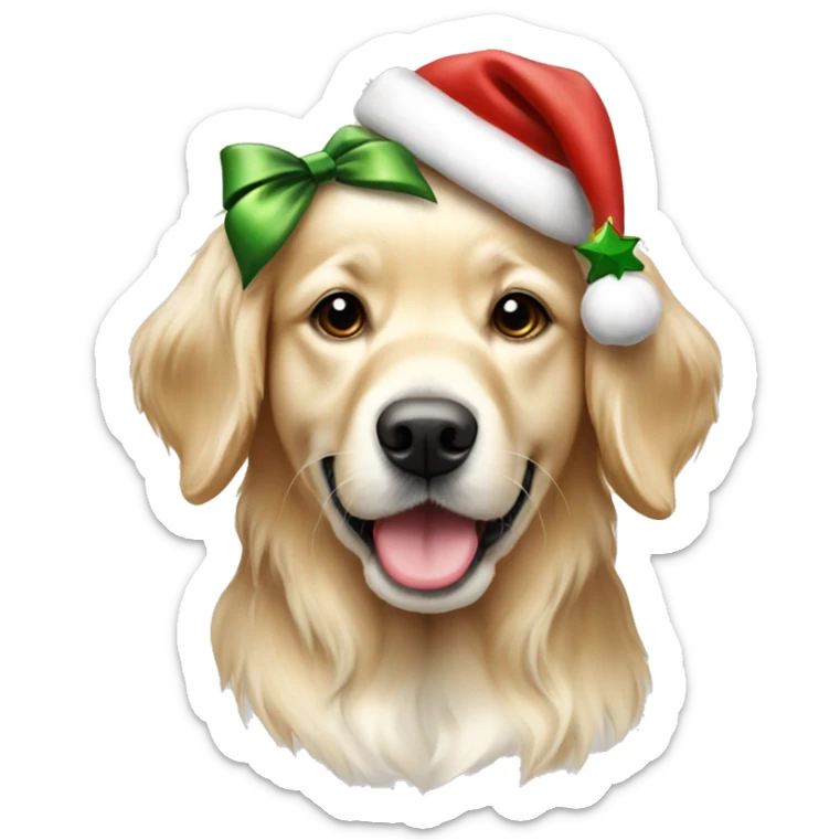 English cream golden retriever girl wearing Christmas accessories  sticker