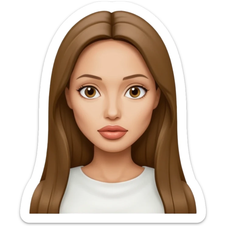 Angelina jolie , fashion model Beautiful woman model adult   large breasts  with close set eyes tan skin, full lips  long hair straight model white  top   sticker