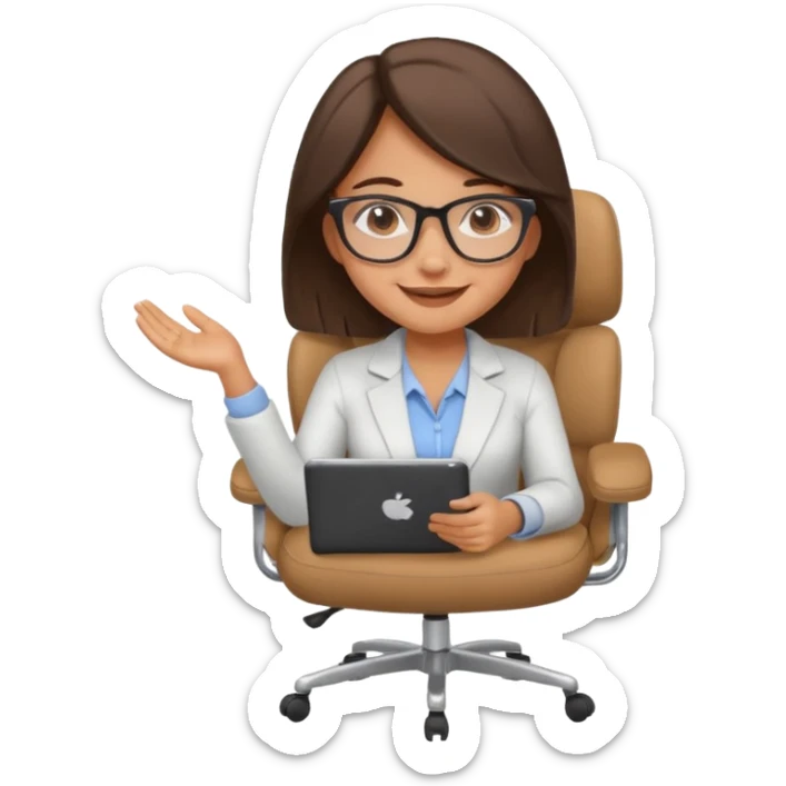 Cartoon faced girl relaxing in an office chair and smiling and working  sticker