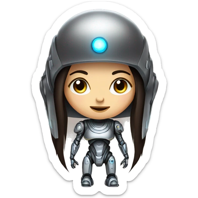 Cyborg robot girl dark brown long hair and helmet WITH LASHES sticker