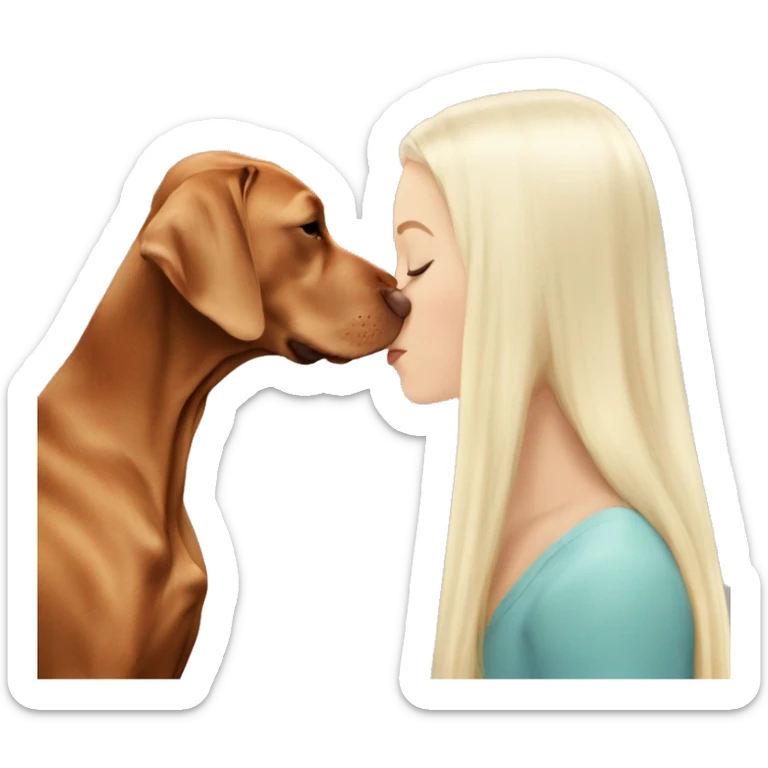 Pretty long white blonde hair girl kissing vizsla  sticker