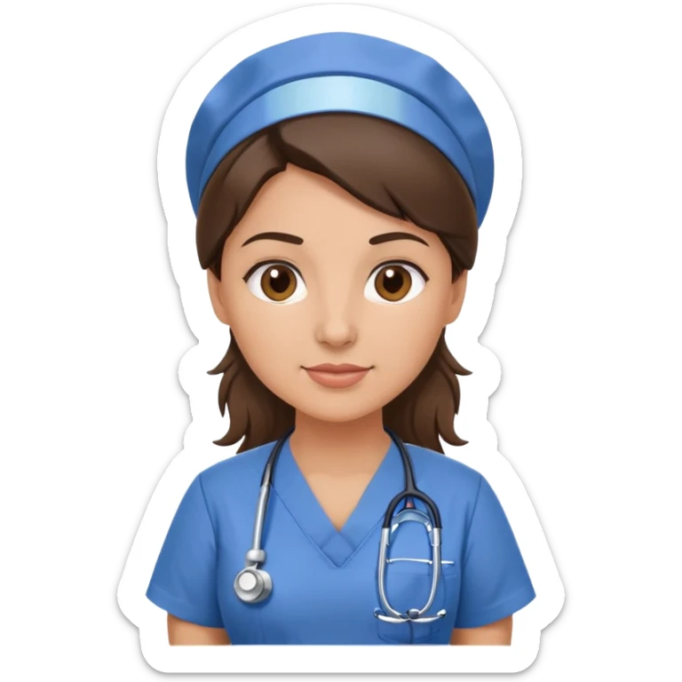 Heavy set nurse, Brunette woman in scrubs with a stethoscope sticker