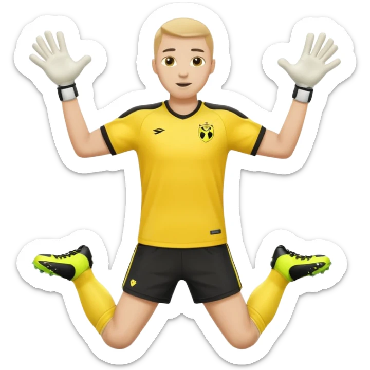 soccer goalkeeper yellow shirt, shorts football boots arms out sticker