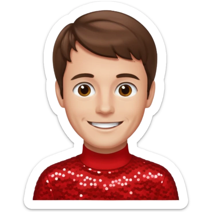 Murray Cook from The Wiggles with brown hair, red sequin skivvy shirt, fair skin sticker