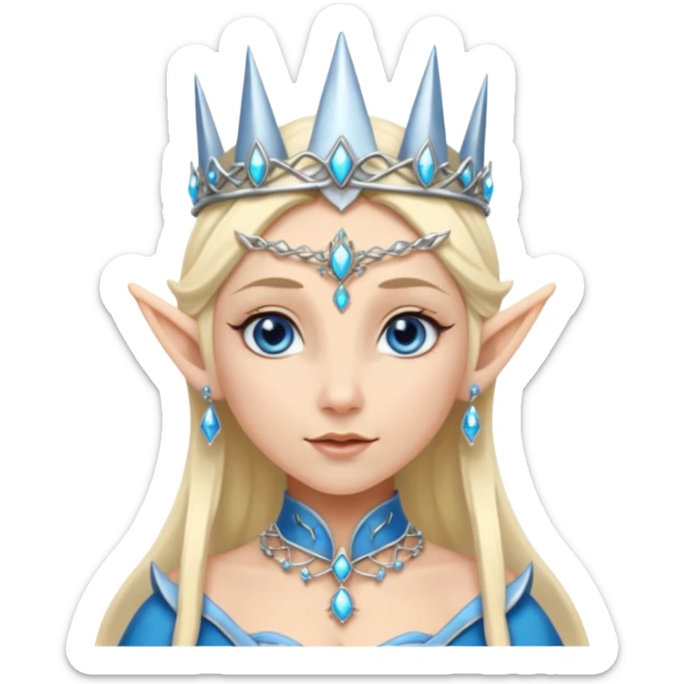elf princess with pointy ears, white skin, blond hair with jewellery, blue eyes sticker