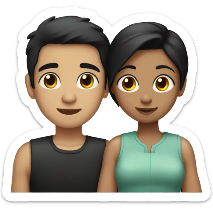 Girl with black hair cuddling skinny boy with short black hair sticker