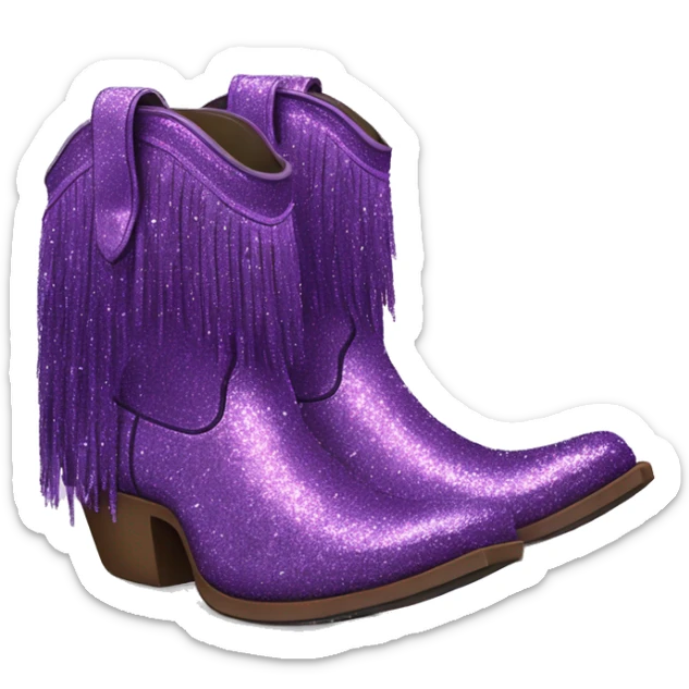 Realistic purple fashion cowgirl boots with sparly shiny glitter fringe on them. sticker