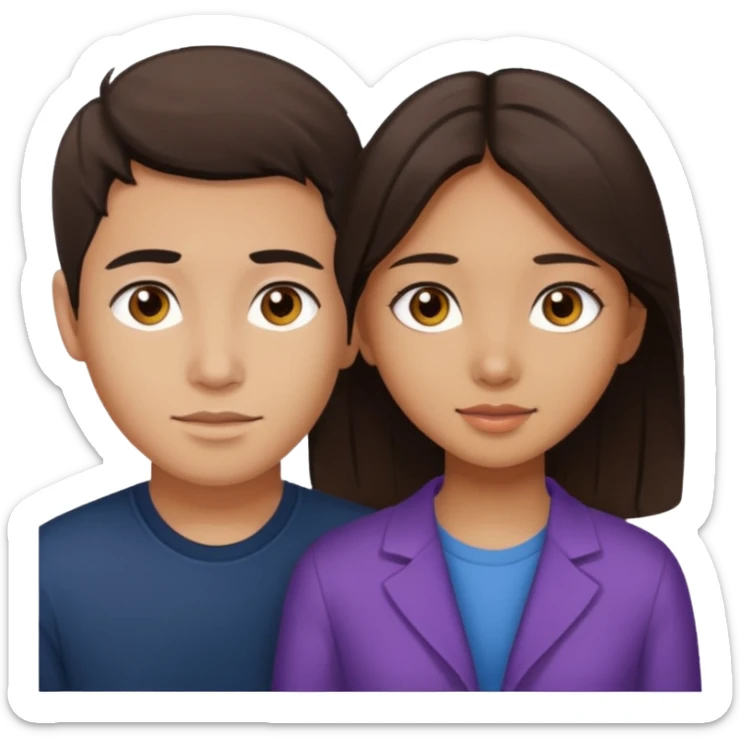 A darker Asian girl with brown eyes and dark brown hair, with her white boyfriend who has hazel eyes and light brown hair. sticker