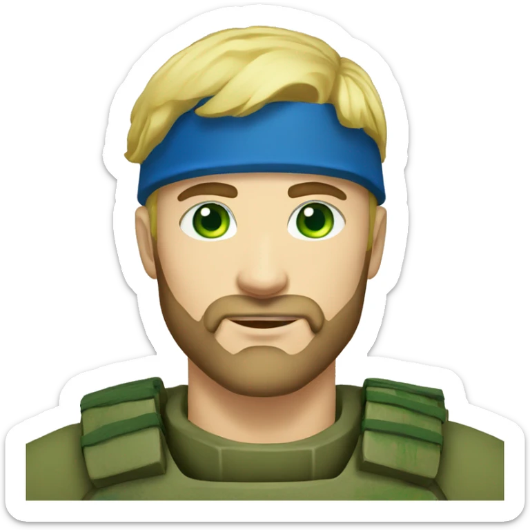 ukrainian military blonde man with a beard with green eyes with blue viking paint on the face  sticker