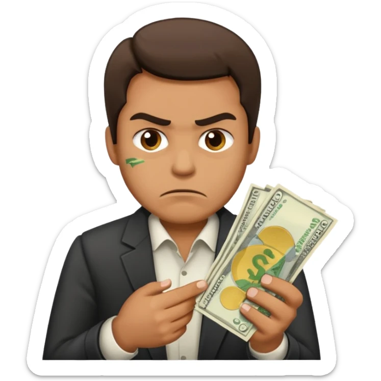 a guy who holds his money in his hands and looks angrily because he doesn't want to share it with anybody, he is a cheapskate  sticker