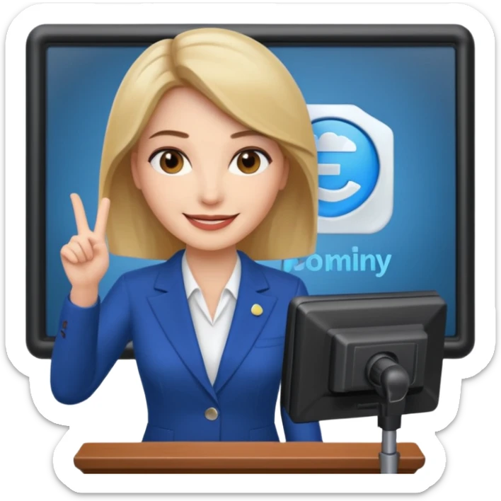 news anchor woman, with a screen with a prompter in front of her sticker