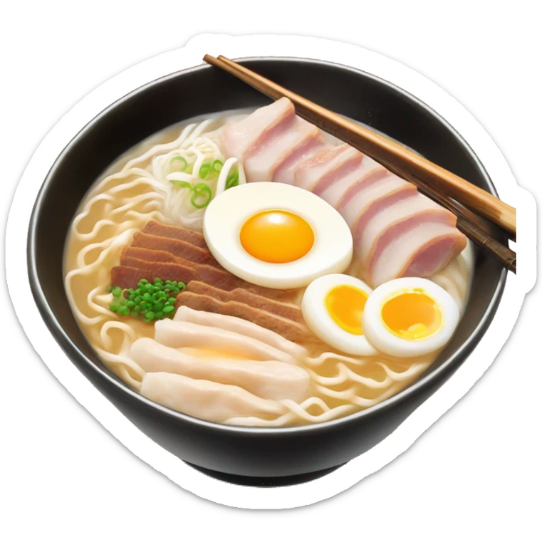 tonkotsu ramen with milky broth, 2 pieces of chashu pork and egg sticker