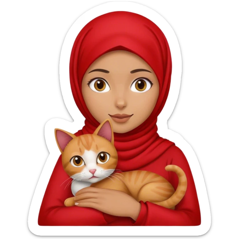 girl with red hijab and tanned skin. she's holding a cat sticker