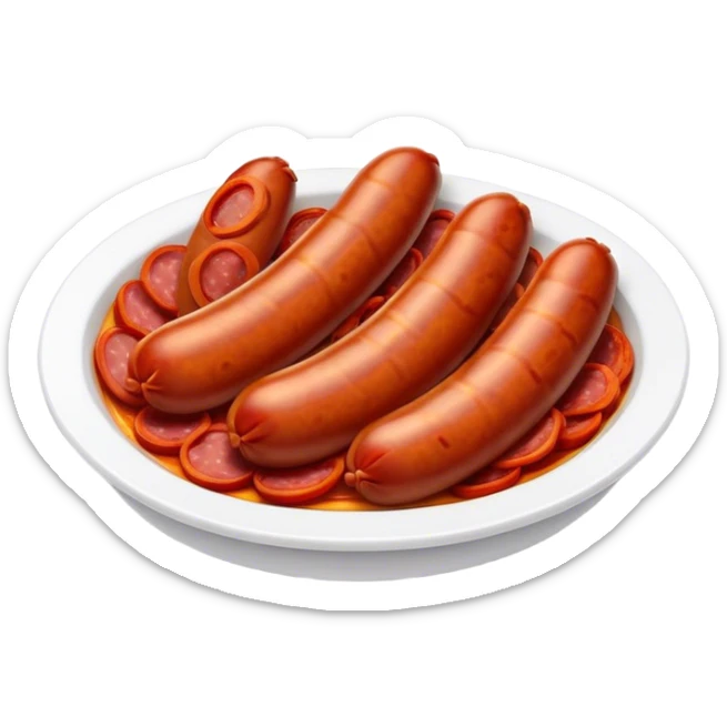 Cinematic Realistic Chorizo Dish Emoji, featuring spicy, robust sausage slices rendered with vivid textures and dynamic, appetizing lighting. sticker