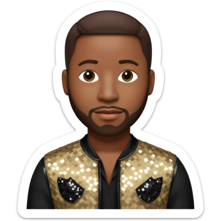 Wanya Morris from Boyz II Men with dark brown hair, black sequin outfit sticker
