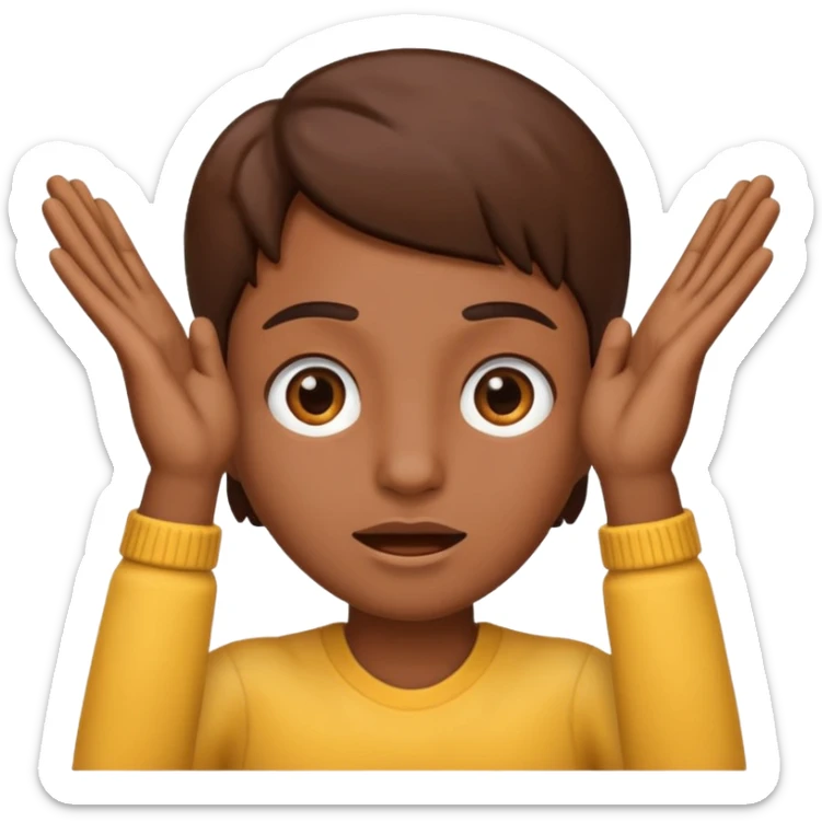 Nervous emoji + hands up emoji. Remove flow effects at the very top the of the hands so the head can be between the hands sticker