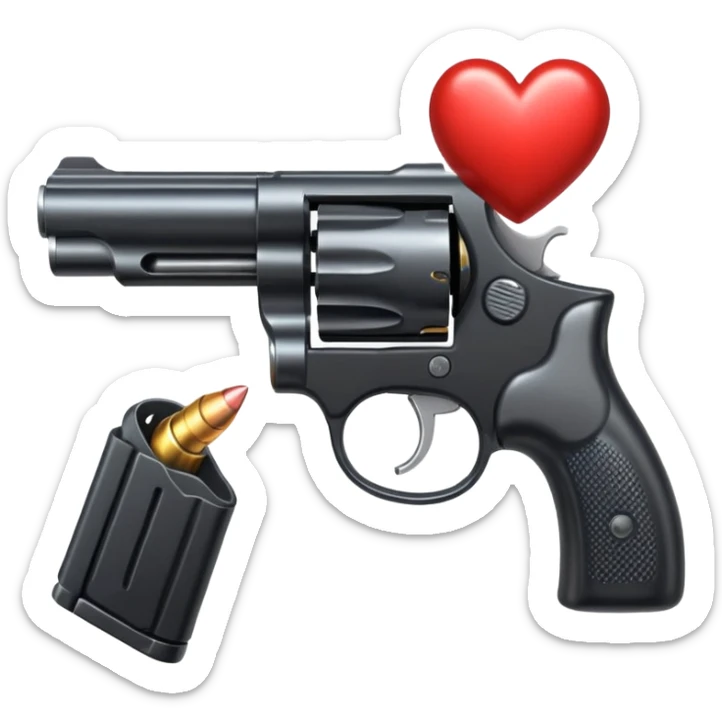 Black hand gun shooting a heart bullets out of the tip  sticker