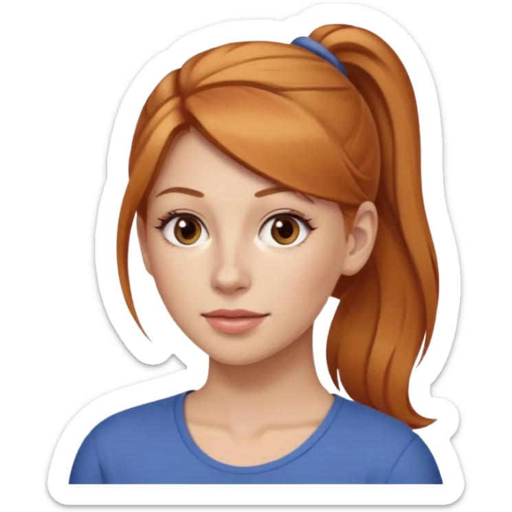 Woman 30 years old, strawberry blonde ponytail, brown eyes sticker