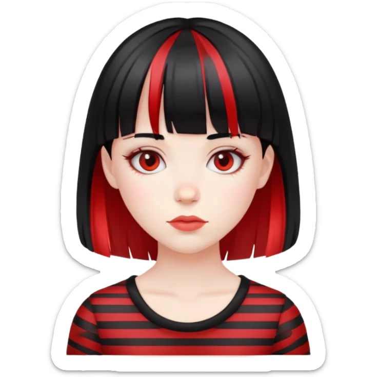 Pale girl, black hair with red striped hair and bangs sticker