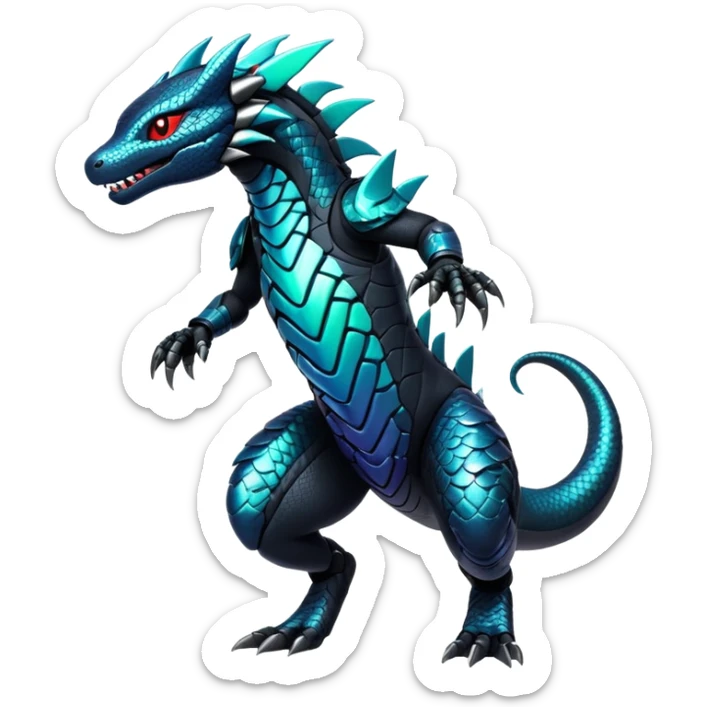 Modern Futuristic Scaly Iridescent Cyber-Salandit-Litten-Hybrid (Full body) sticker