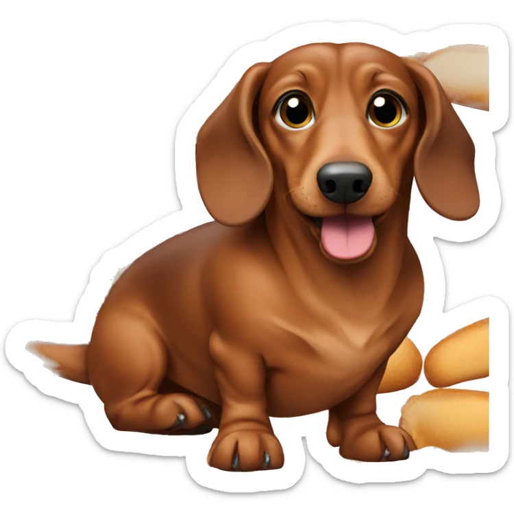 A fat brown dachshund with a lot of food around him sticker
