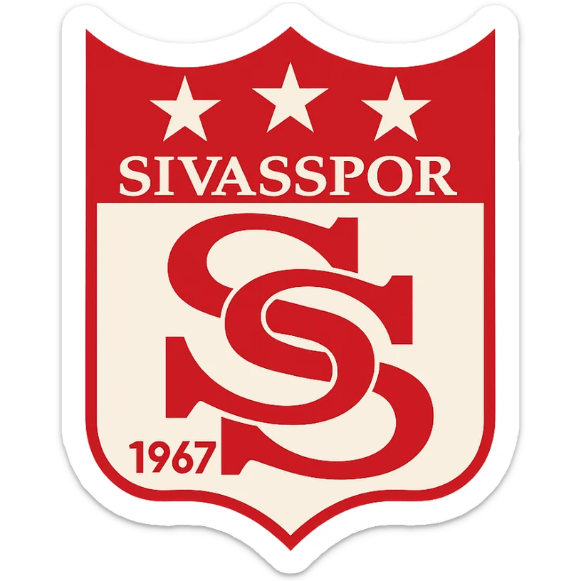 Sivasspor futbol kulübü logosu, kırmızı ve beyaz renkler, kalkan şeklinde, modern ve net hatlar, Türk futbol takımı amblemi sticker