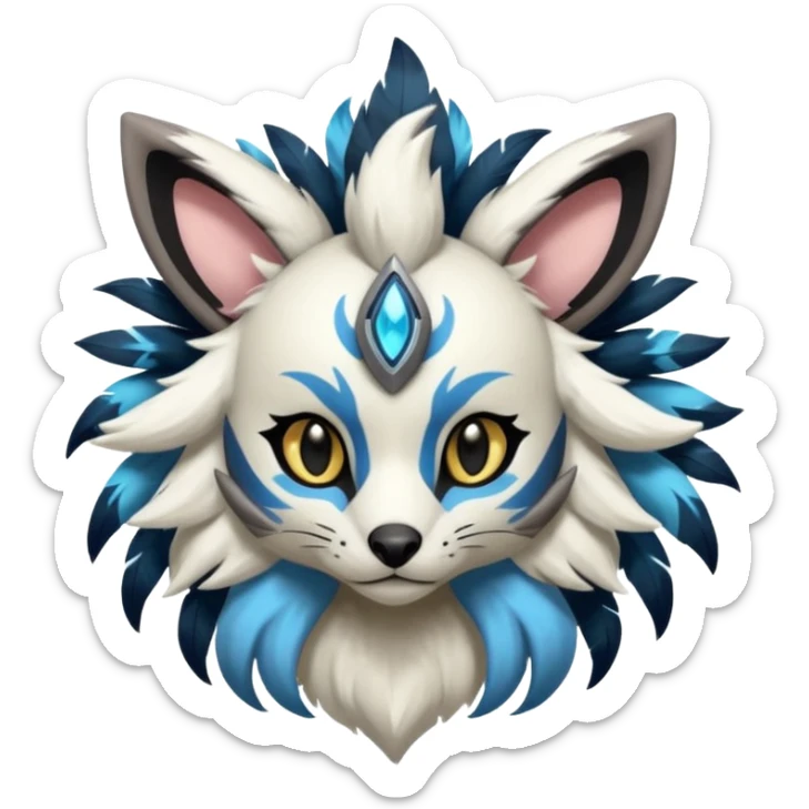 Futuristic furry fluffy floofy feathery tribal marked Genet-Absol-Kyurem-Zeraora-Primagen-fusion-creature  sticker