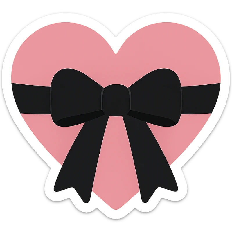 gothic heart with a black velvet ribbon, color icon filled style, pink and black sticker