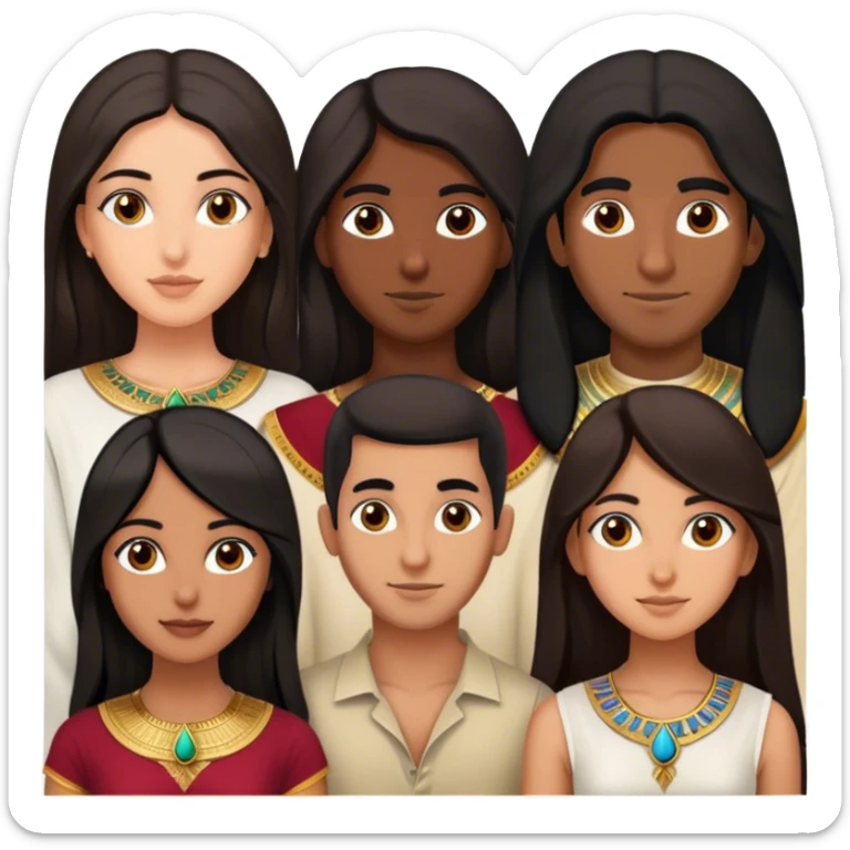 one Persian girl, one Indian girl, one Moroccan man, one black man, one Egyptian man sticker