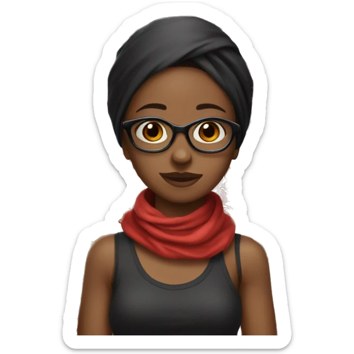 A black girl with red breads and black bandana wearing eyes glasses sticker