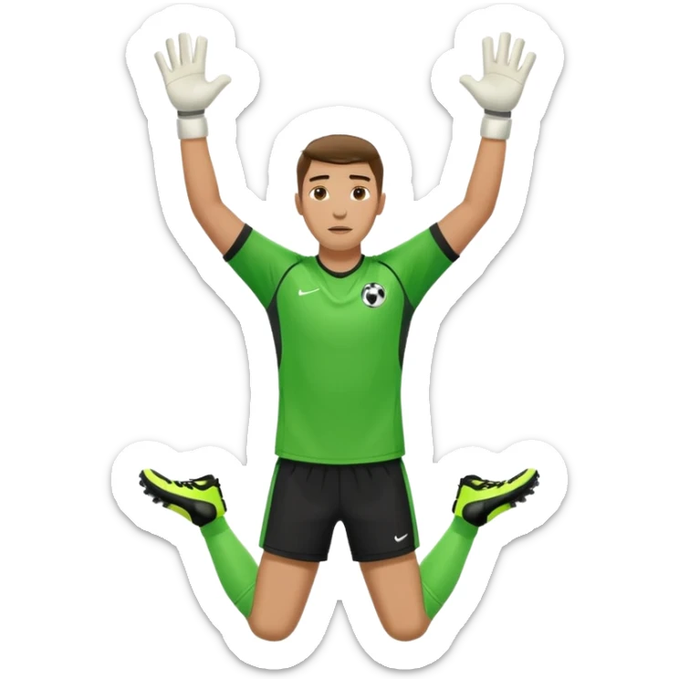 soccer goalkeeper green shirt, shorts football boots arms up sticker