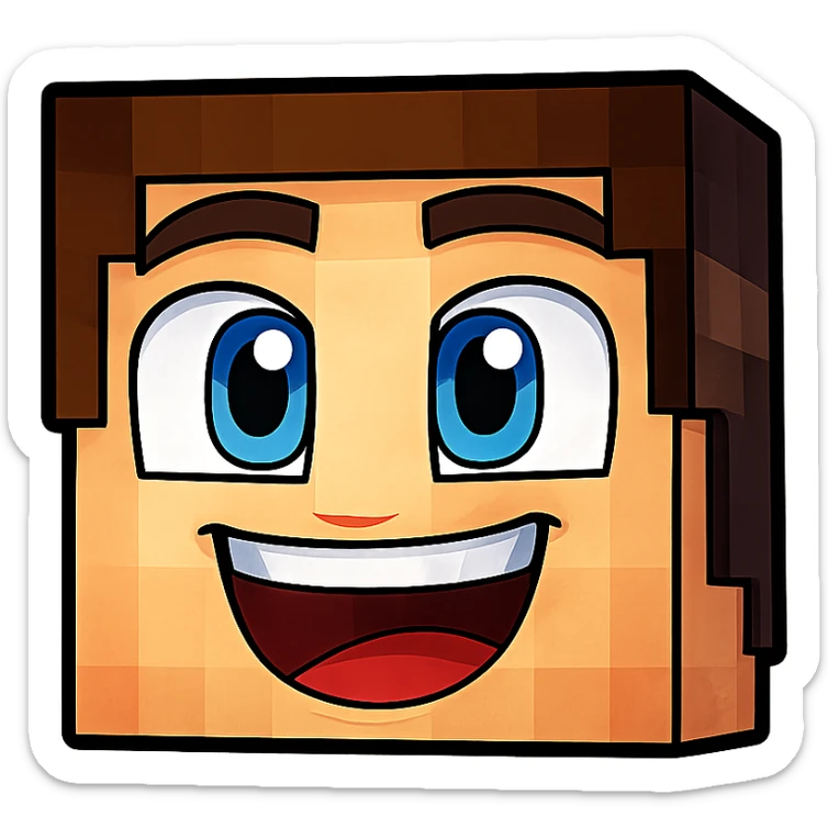 Extract only the face of the fourth character from the left, keeping the original Minecraft cartoon style and appearance, on a transparent background. sticker